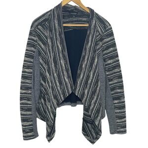Lucky Brand Womens Striped Cardigan Sweater L Black & White
